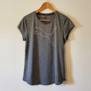 Puma DryCELL Heather Gray Cat Logo Tech Tee Shirt - Large